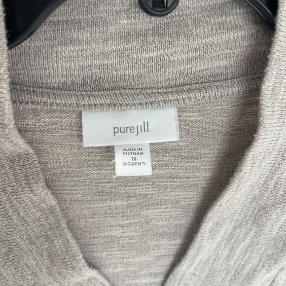 Pure J Jill Sz 1X Tunic Sweater Raglan Sleeve V-Neck Relaxed Cotton Slub Tan - Picture 2 of 9